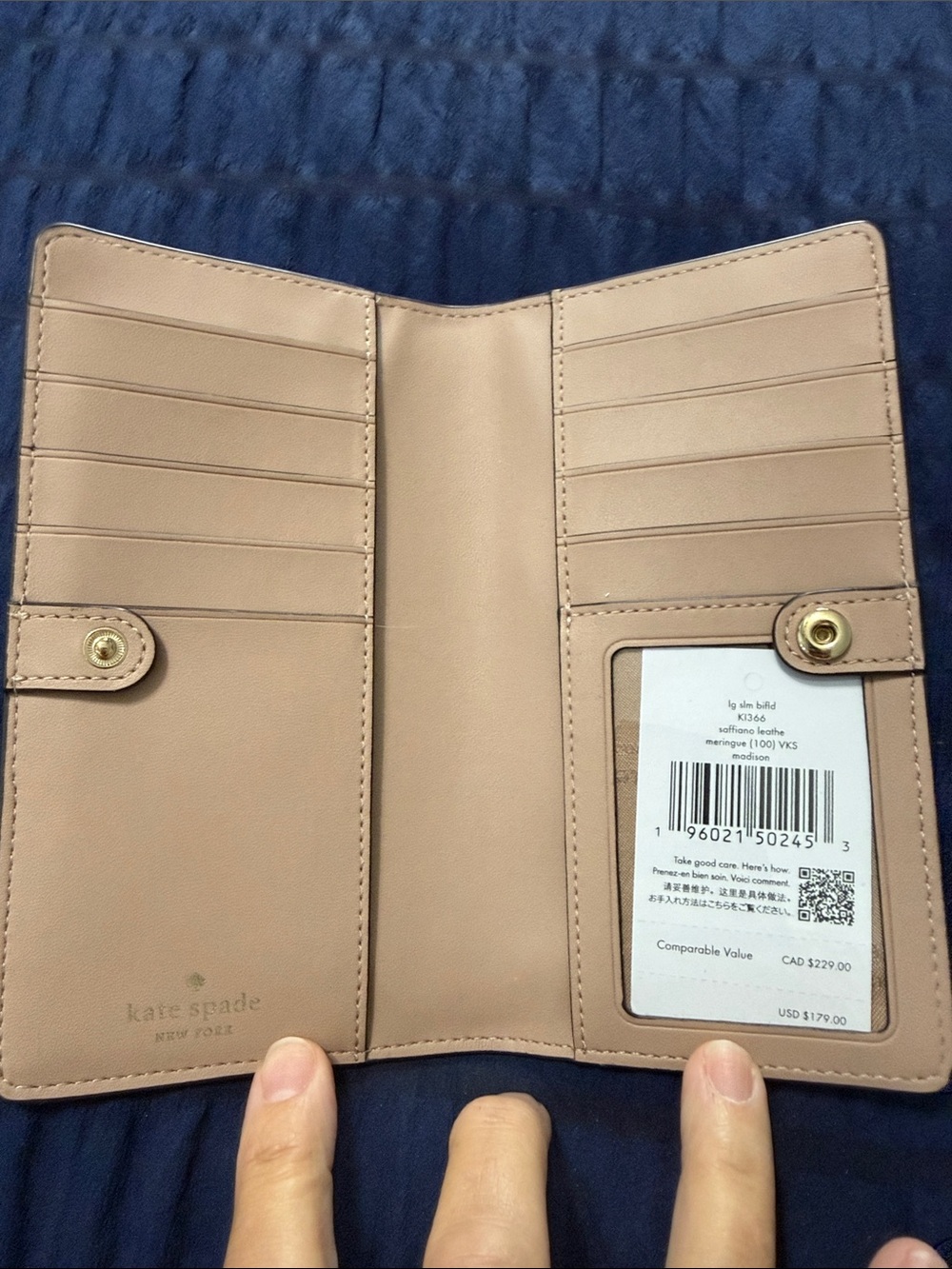 kate spade Cream Saffiano Zip-Around Wallet with Gold Logo - Picture 2 of 11
